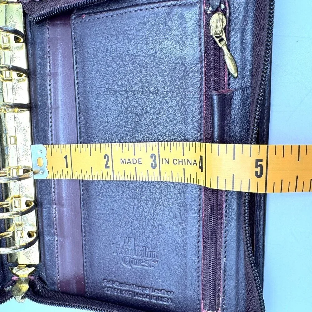 Franklin Quest Vtg Maroon Brown Full Grain Nappa Leather 6 Ring Zipper Binder 7